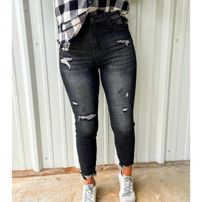 Risen High Rise Relaxed Fit Distressed Skinny Jeans